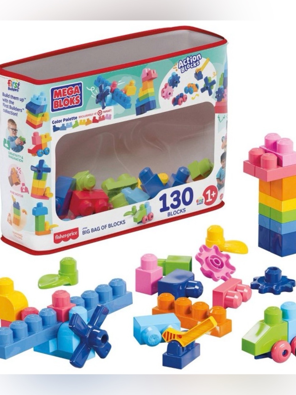 Mega Bloks Fisher-Price 130-Piece Colorful Building Blocks Set - Multicolor